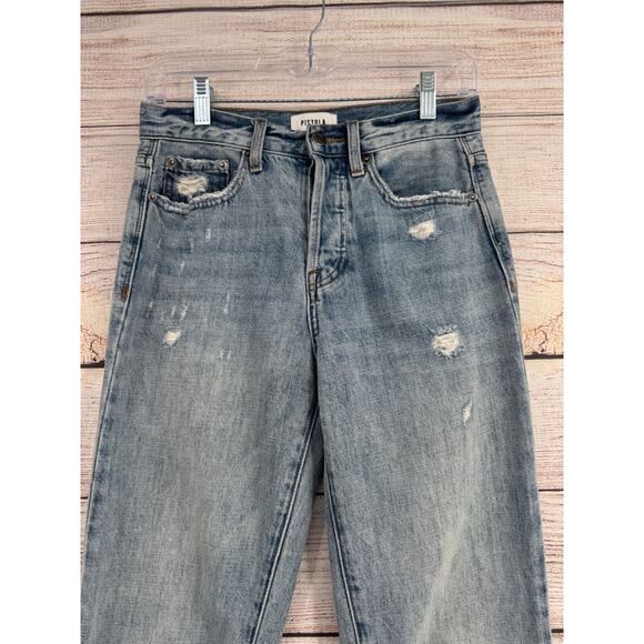 Pistola Charlie High Rise Straight Distressed Jeans Women's 25 Blue Light Wash - Picture 3 of 14